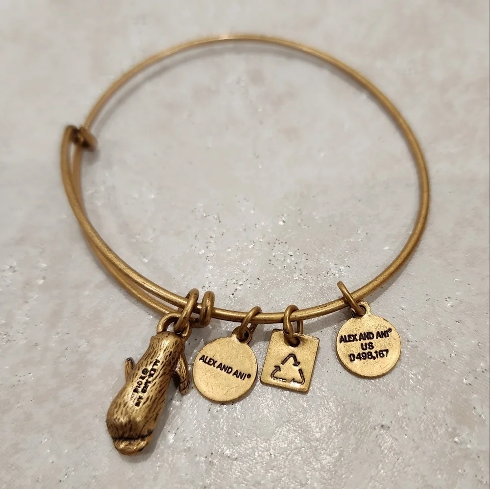 Alex And Ani Charity Sea Otter Gold Finish Expandable Bangle Bracelet - Picture 3 of 6